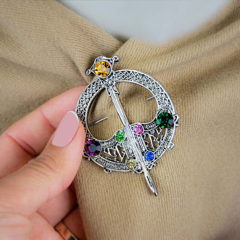 Silver Plated Full Circle Tara Brooch With Coloured Stones